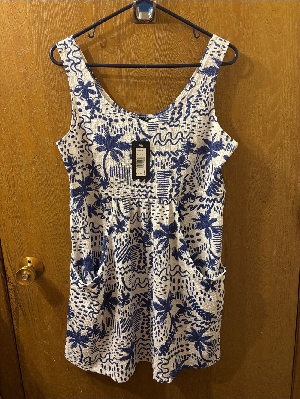 Sleeveless Blue Palm-Print Sundress - Brand Unspecified